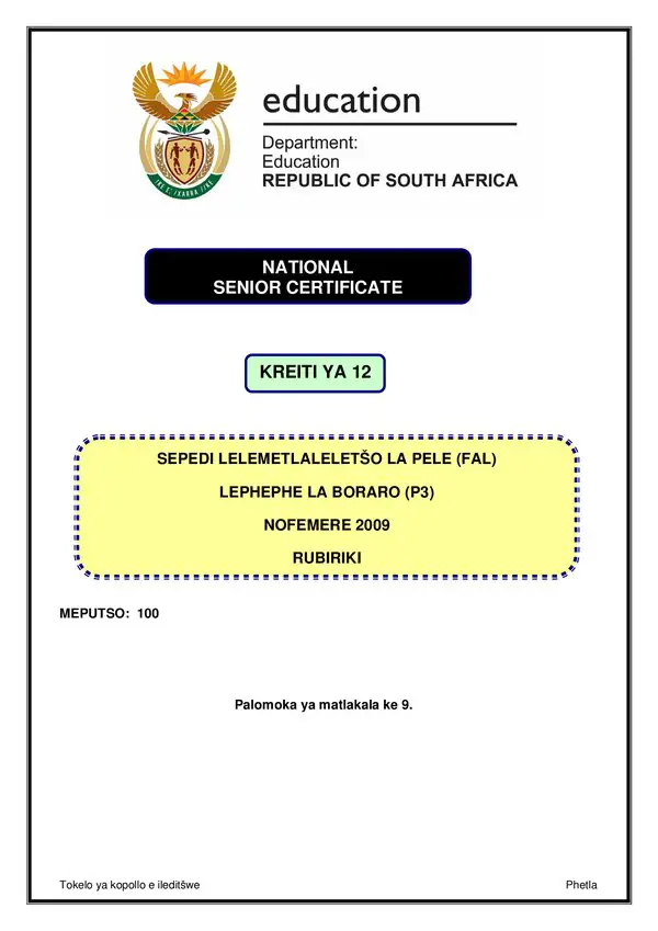 Sepedi Fal P3 Rubric