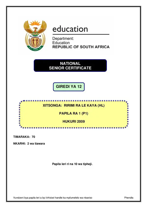Xitsonga Hl P1