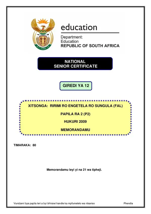 Xitsonga Fal P2 Memo