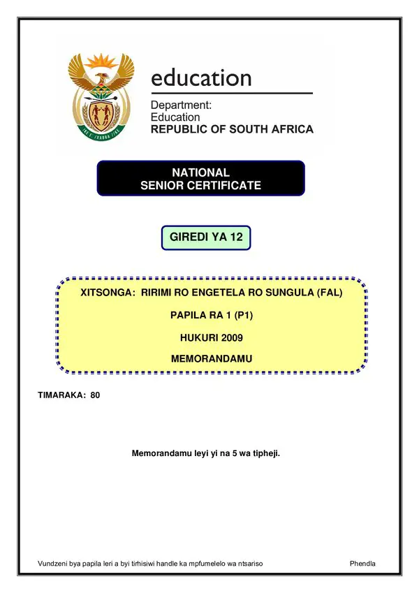 Xitsonga Fal P1 Memo