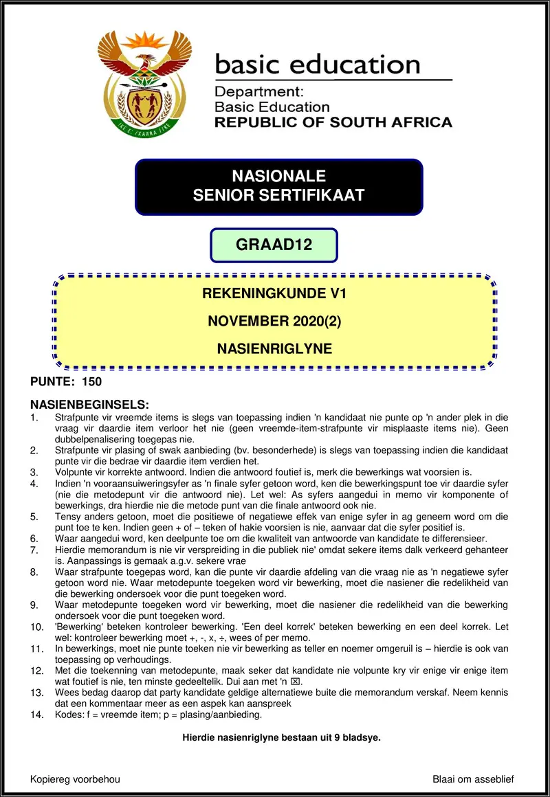 Grade 12 Accounting past paper 2020 – accounting p1 nov 2020 memo afr 2 gr12