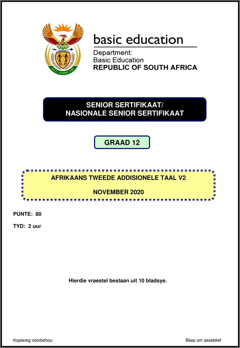 Afrikaans Sal P2 Nov 2020 Gr12