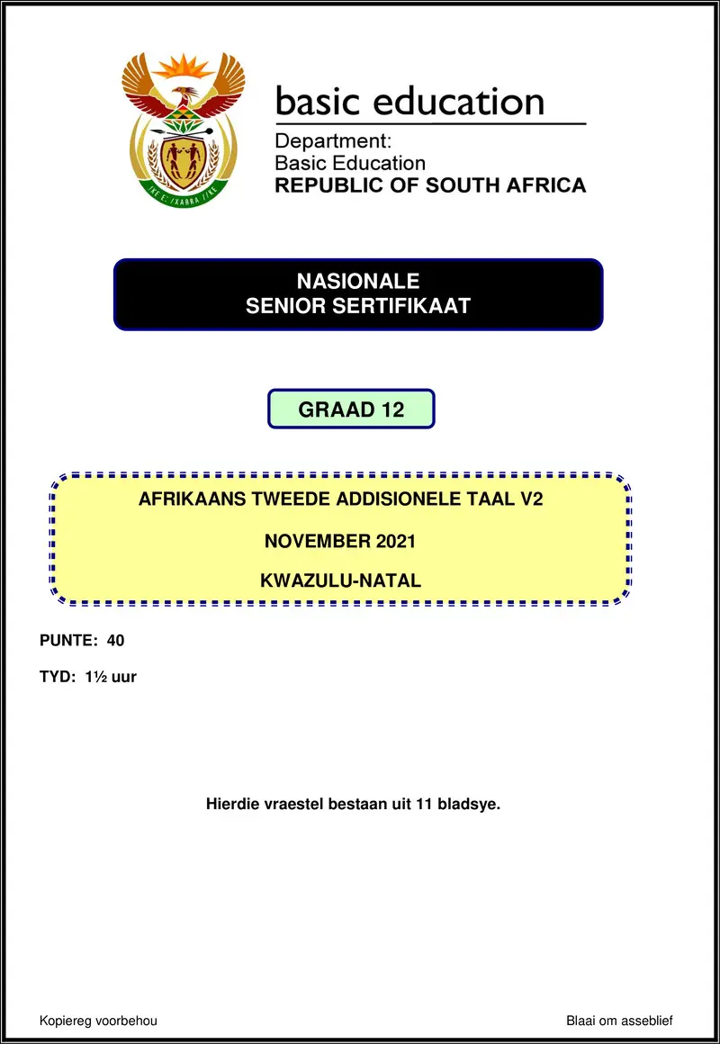 Afrikaans Sal P2 Nov 2021 Kwazulu Natal Gr12