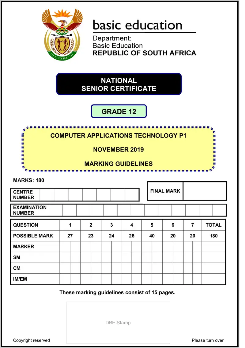 Computer Application Technology P1 Nov 2019 Memo Eng Gr12