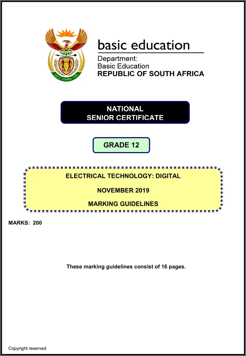Grade 12 Electrical Technology past paper 2019 – electrical technology nov 2019 digital memo eng gr12