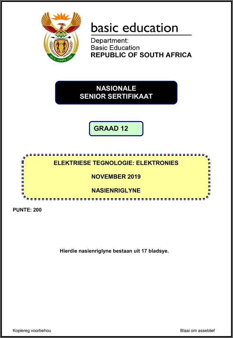 Grade 12 Electrical Technology past paper 2019 – electrical technology nov 2019 electronics memo afr gr12
