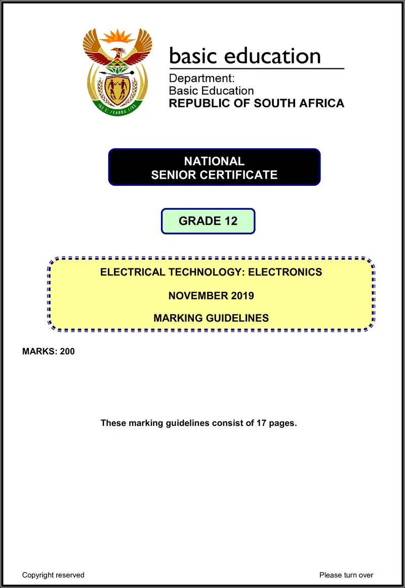 Grade 12 Electrical Technology past paper 2019 – electrical technology nov 2019 electronics memo eng gr12