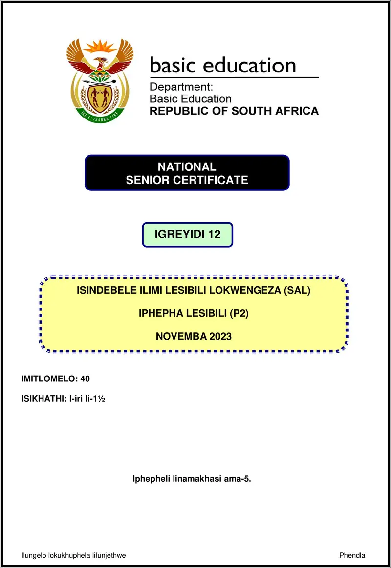 Isindebele Sal P2 Nov 2023 Gr12