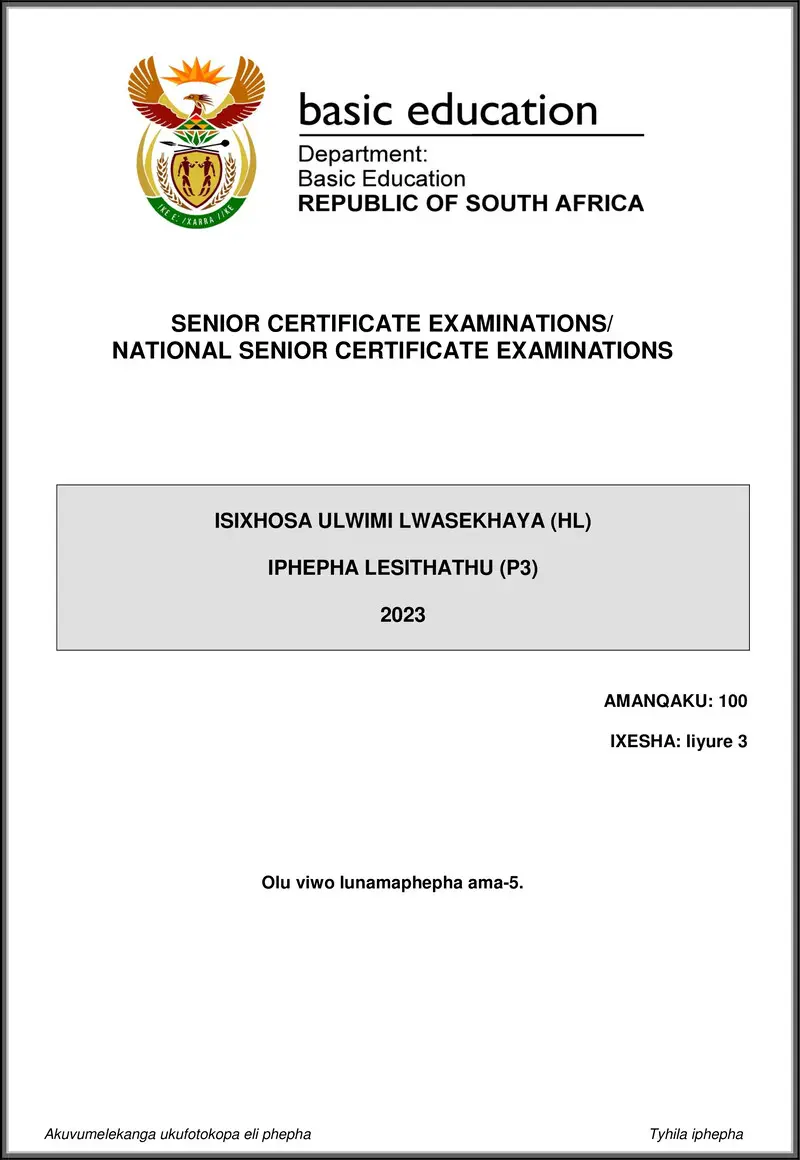 Isixhosa Hl P3 May June 2023 Gr12