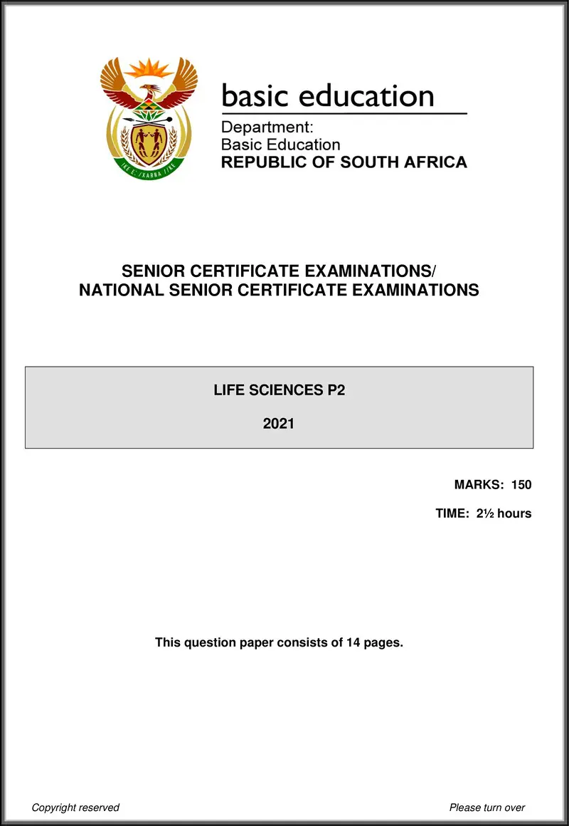 Grade 12 Life Sciences past paper 2021 – life sciences p2 may june 2021 eng gr12