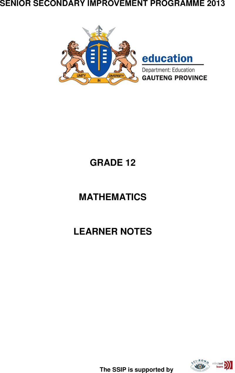 Maths Based On Exam Questions Grade 12 Gr12