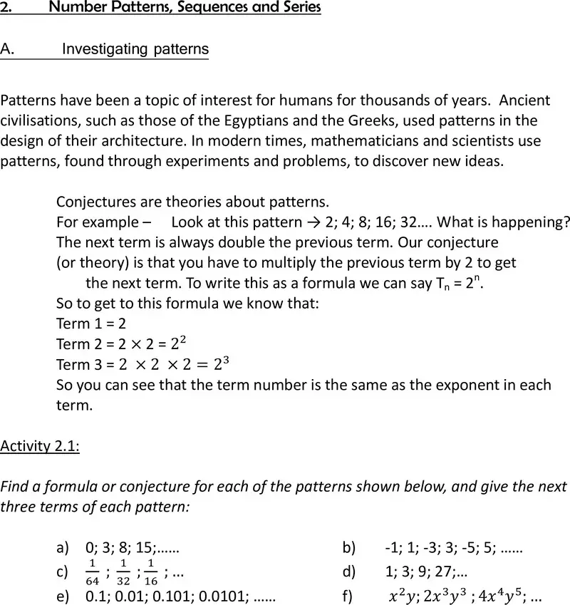 Maths Patterns Sequences Series Gr12