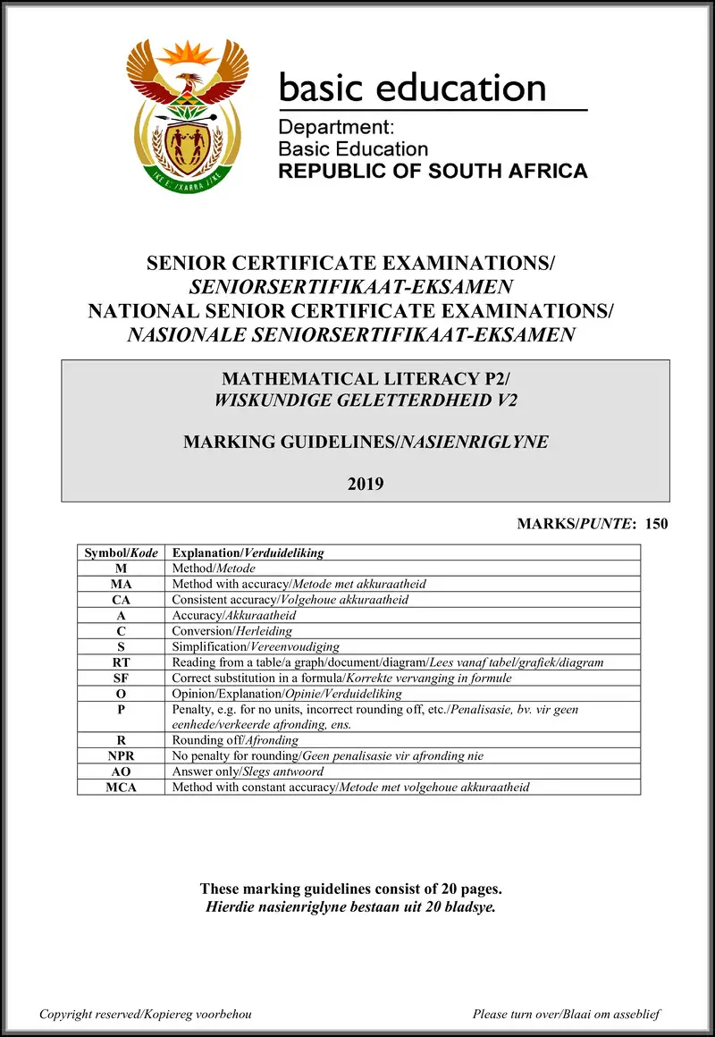 Mathematical Literacy P2 May June 2019 Memo Afr Eng Gr12