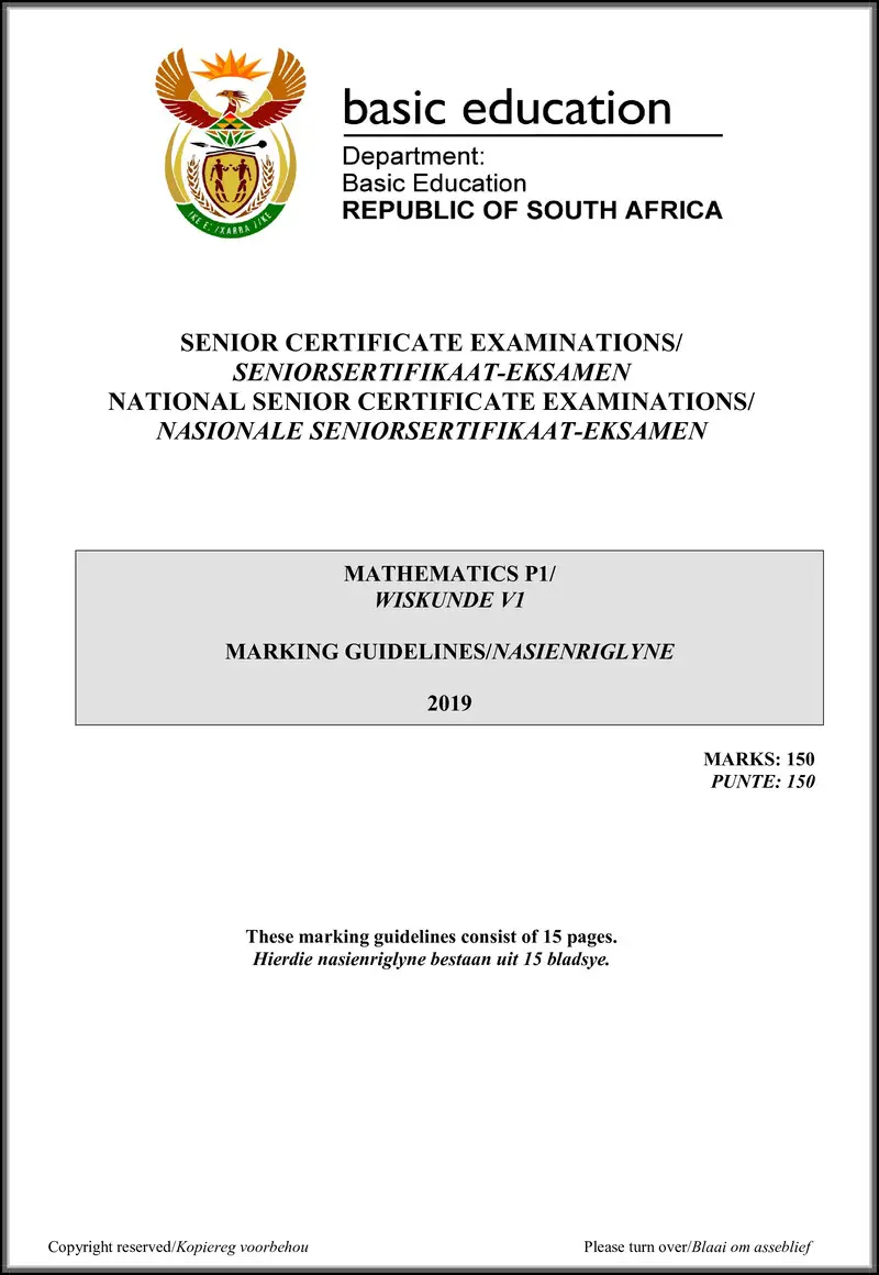 Mathematics P1 May June 2019 Memo Afr Eng Gr12