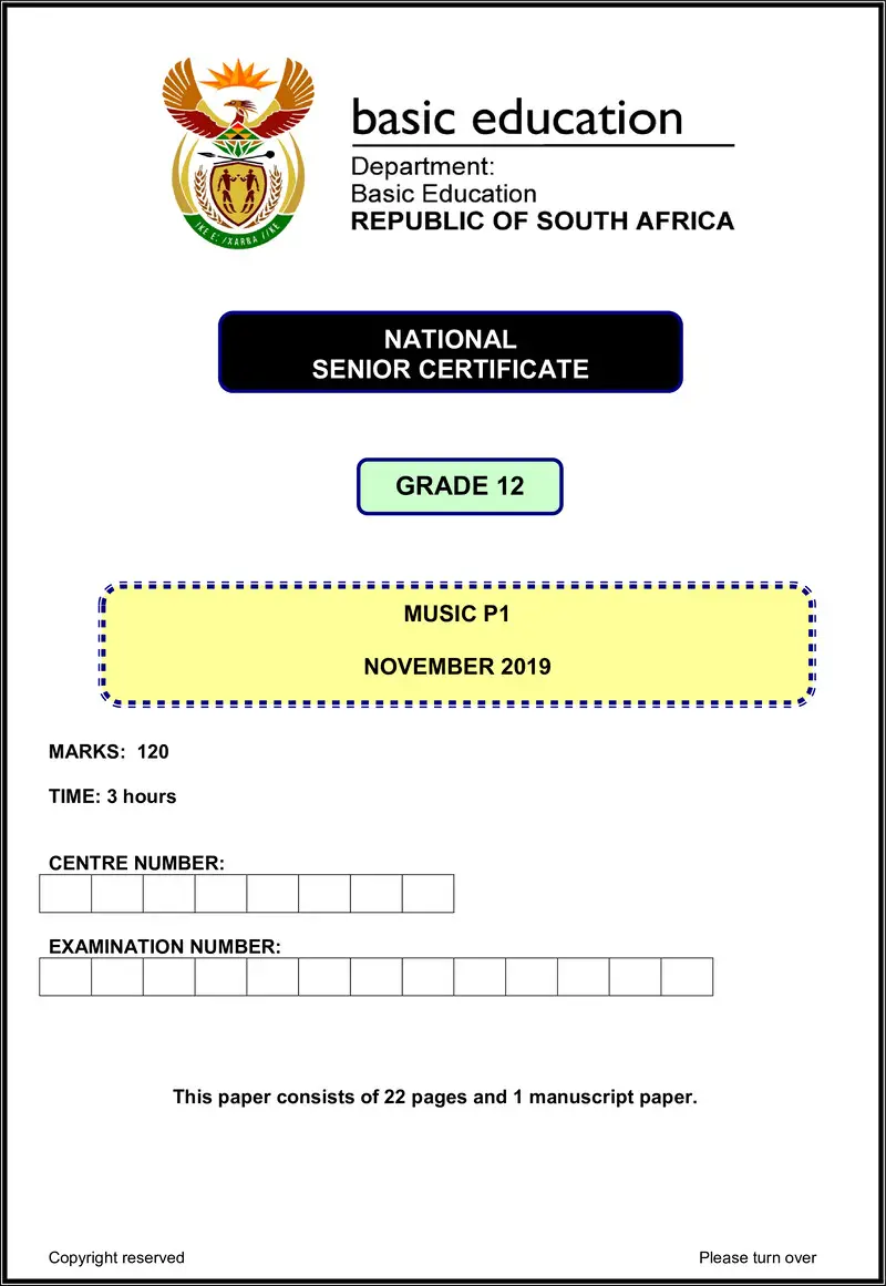 Grade 12 Music past paper 2019 – music p1 nov 2019 eng gr12