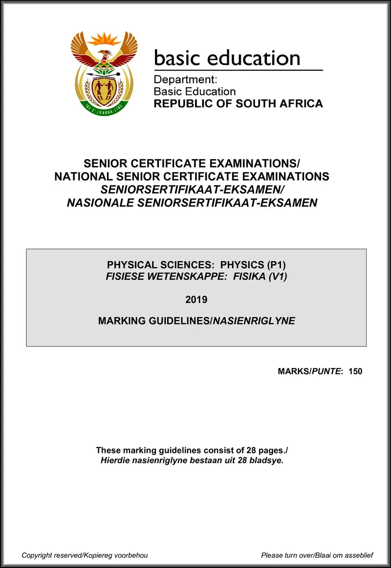 Physical Sciences P1 May June 2019 Memo Afr Eng Gr12