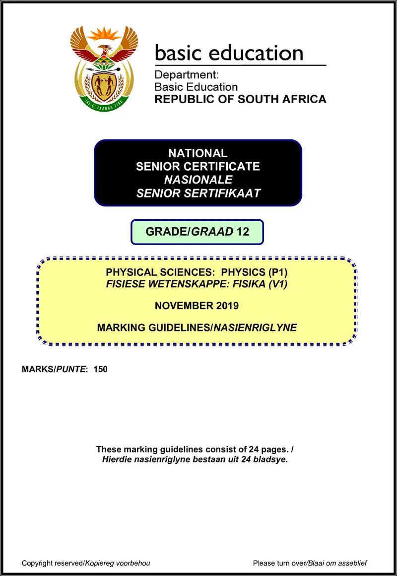 Physical Sciences P1 Nov 2019 Memo Afr Eng Gr12