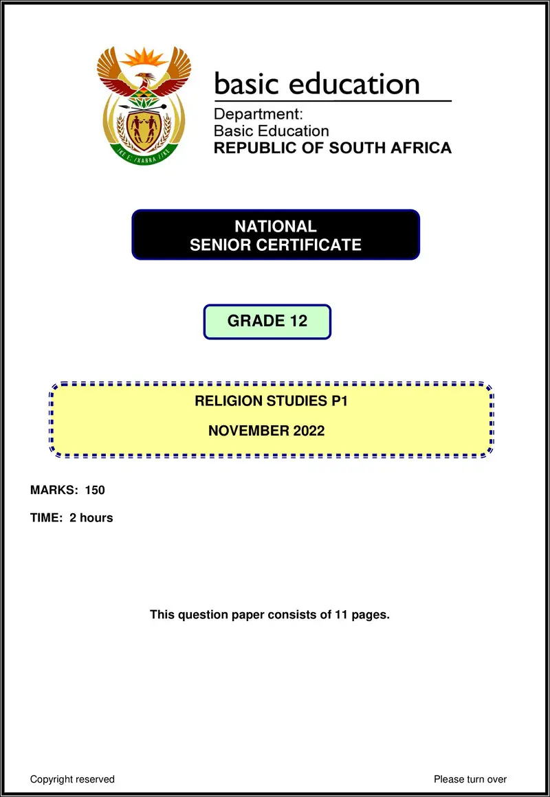 Religion Studies P1 Nov 2022 Eng Gr12