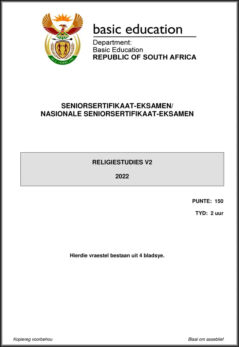 Grade 12 Religion Studies past paper 2022 – religion studies p2 may june 2022 afr gr12