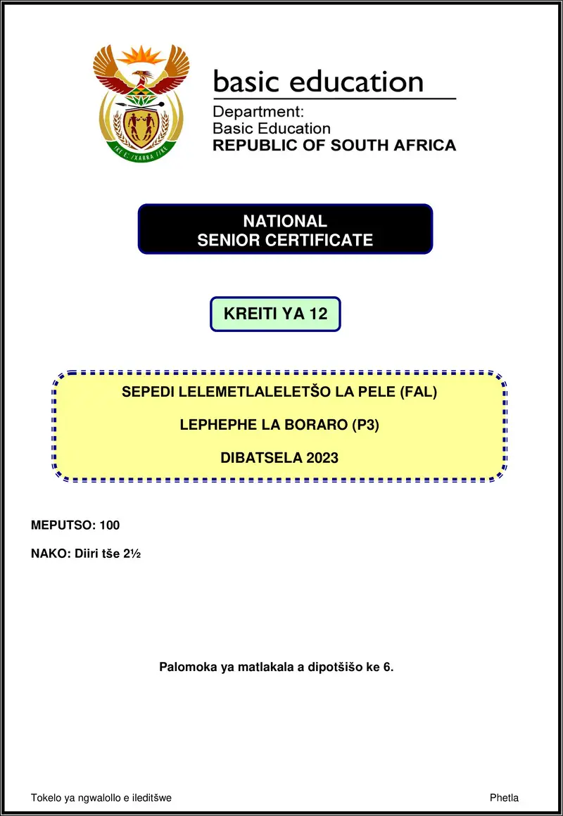 Sepedi Fal P3 Nov 2023 Gr12