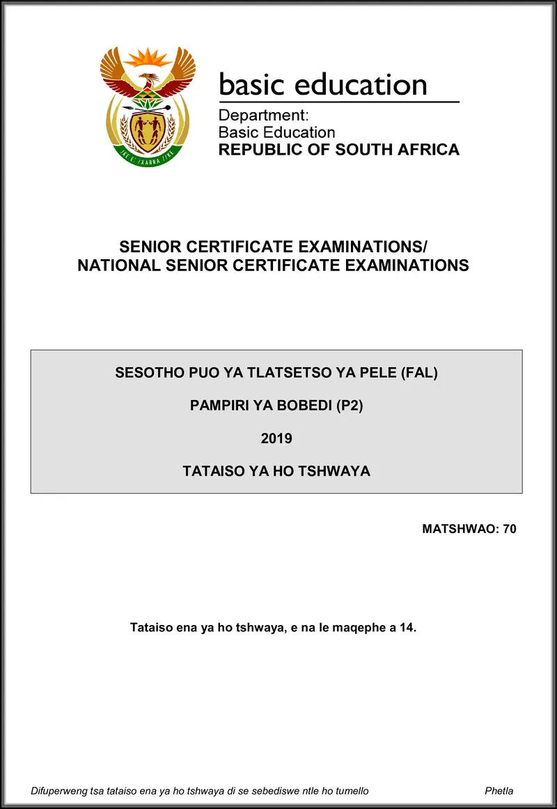 Sesotho Fal P2 May June 2019 Memo Gr12