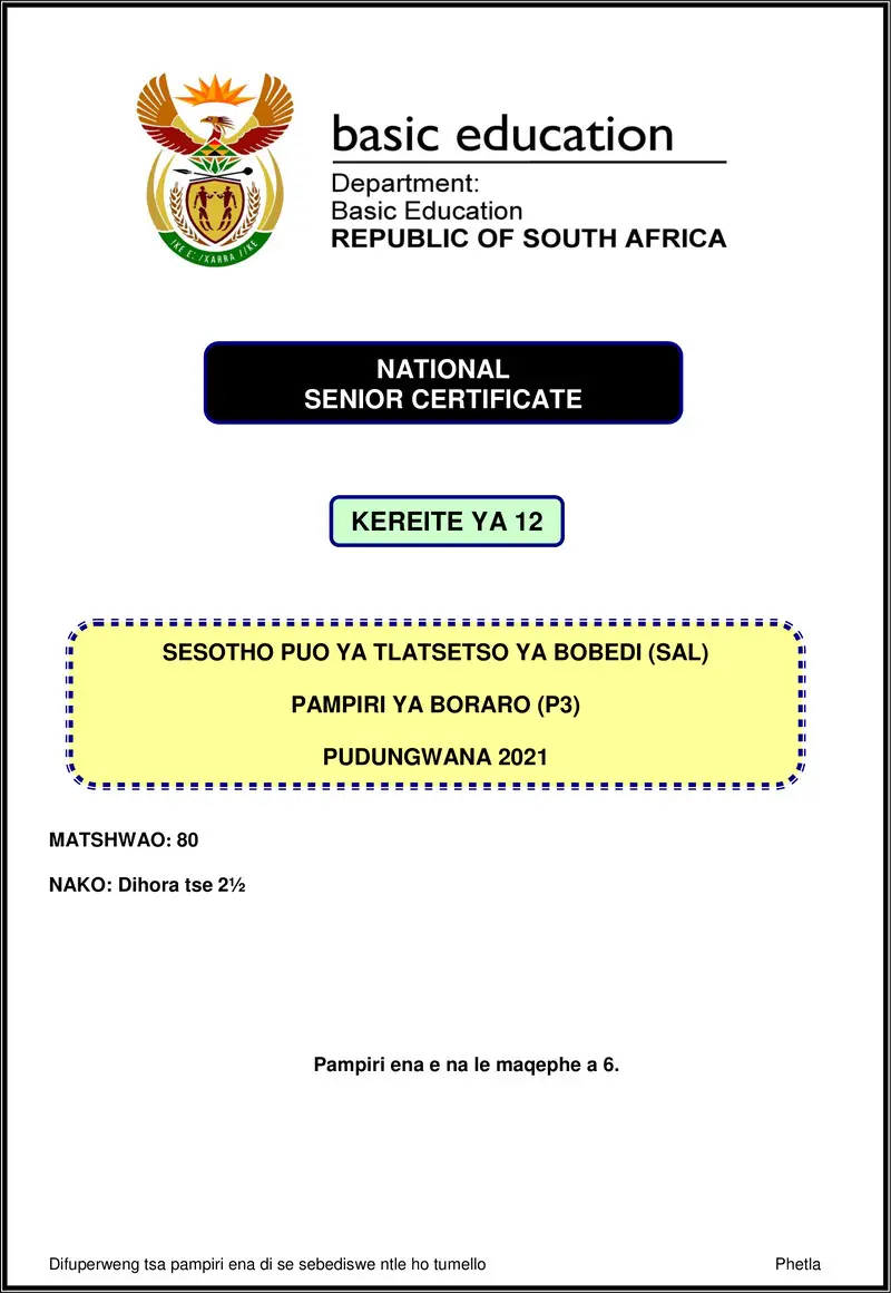 Sesotho Sal P3 Nov 2021 Gr12