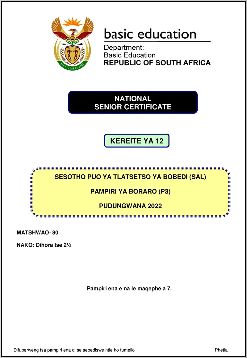 Sesotho Sal P3 Nov 2022 Gr12