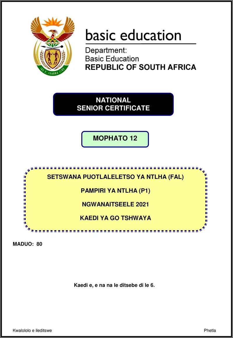 Setswana Fal P1 Nov 2021 Mg Gr12