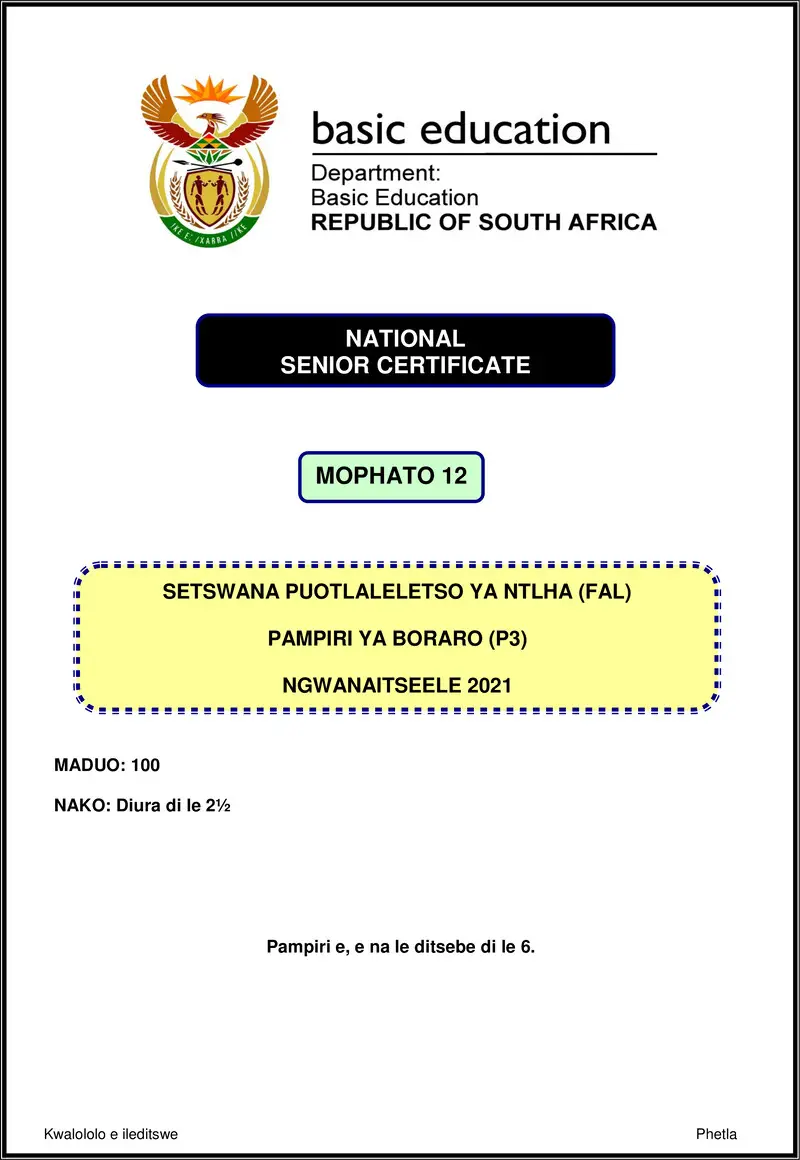 Setswana Fal P3 Nov 2021 Gr12