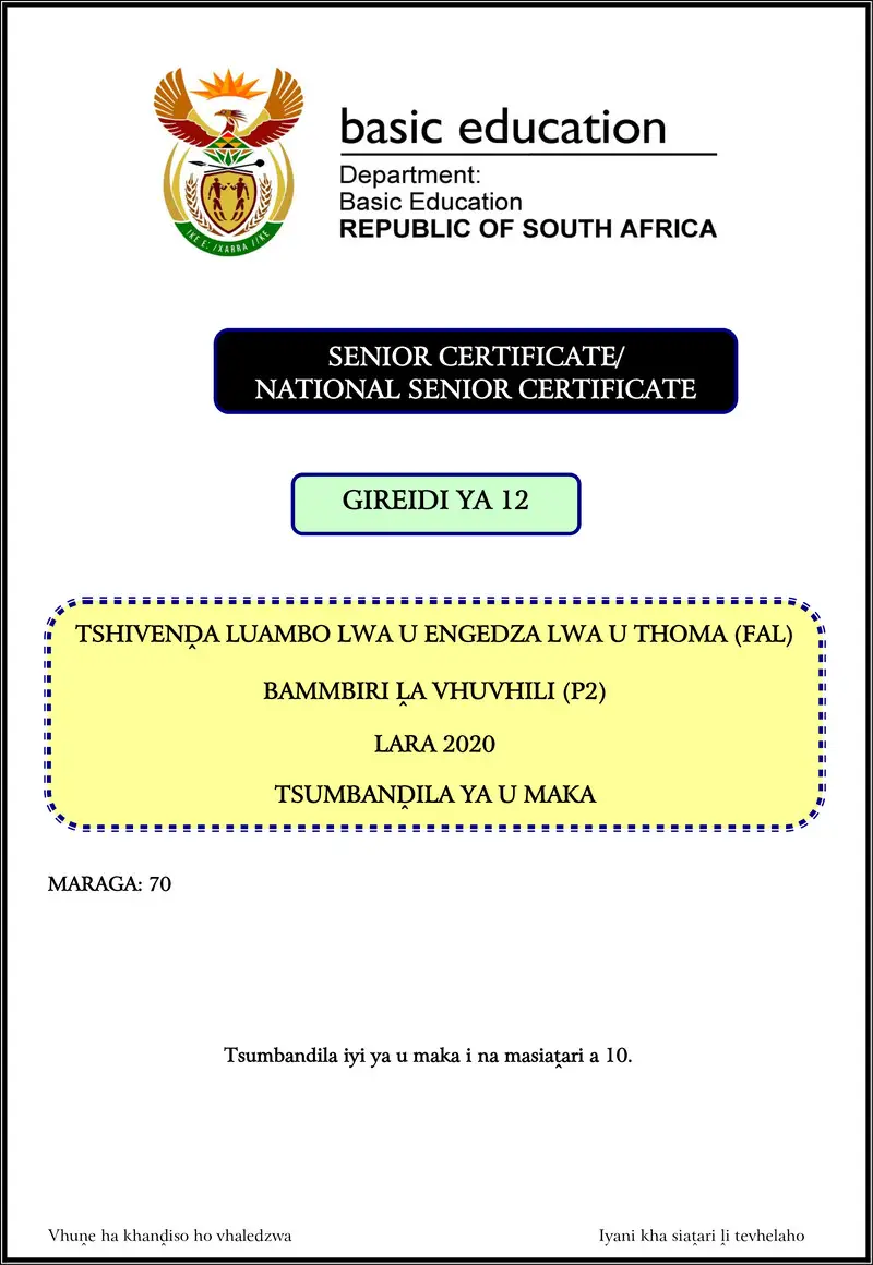 Tshivenda Fal P2 Nov 2020 Memo Gr12