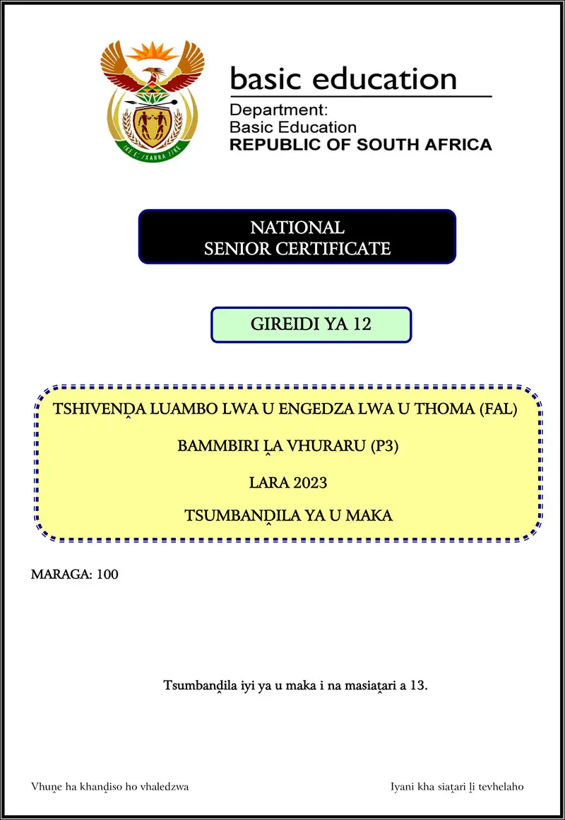 Tshivenda Fal P3 Nov 2023 Mg Gr12