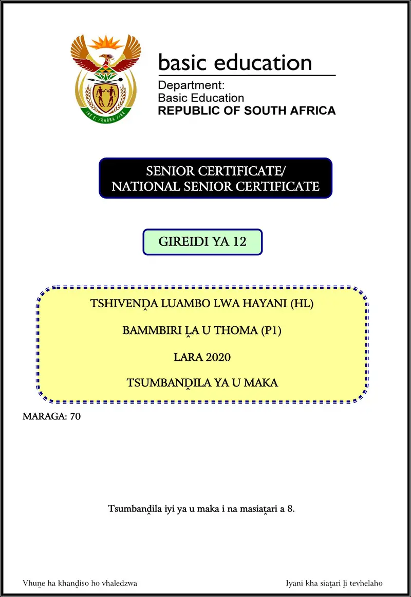 Tshivenda Hl P1 Nov 2020 Memo Gr12