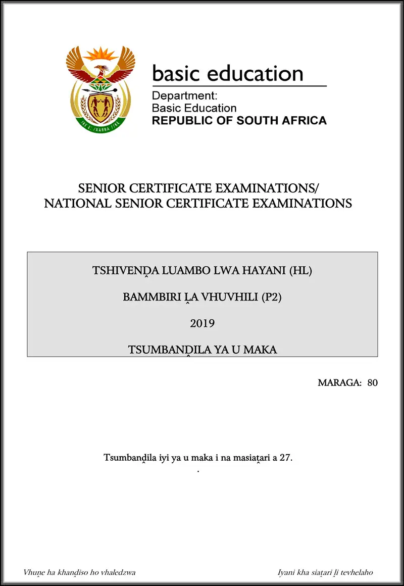 Tshivenda Hl P2 May June 2019 Memo Gr12