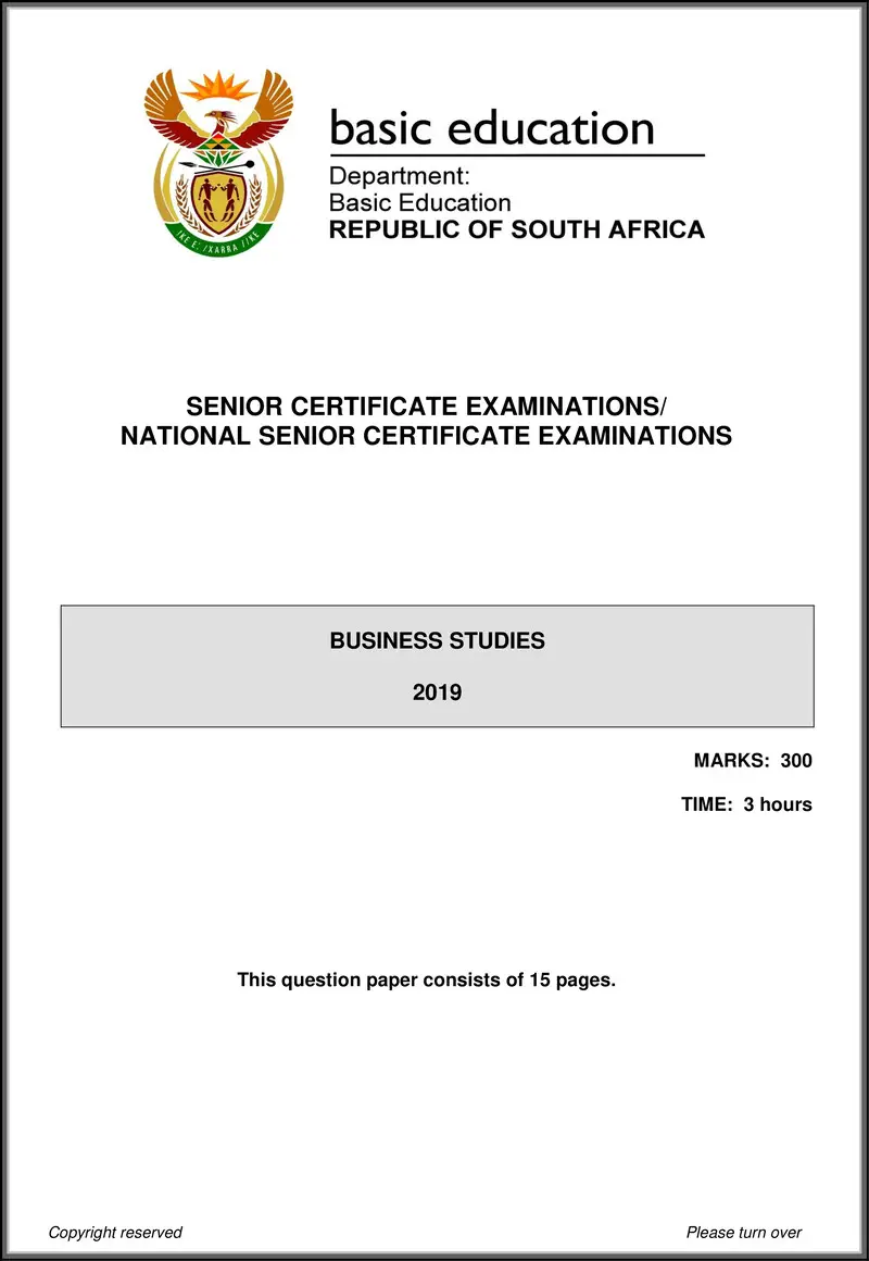 Grade 12 Business Studies past paper 2019 – business studies may june 2019 eng gr12