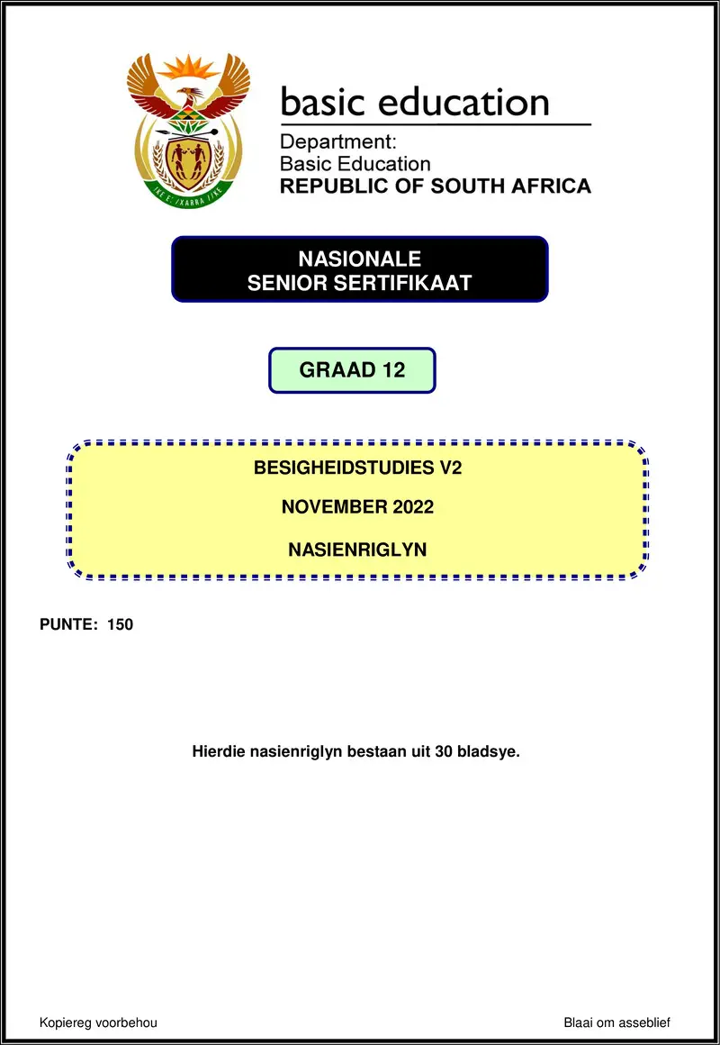 Grade 12 Business Studies past paper 2022 – business studies p2 nov 2022 mg afr gr12