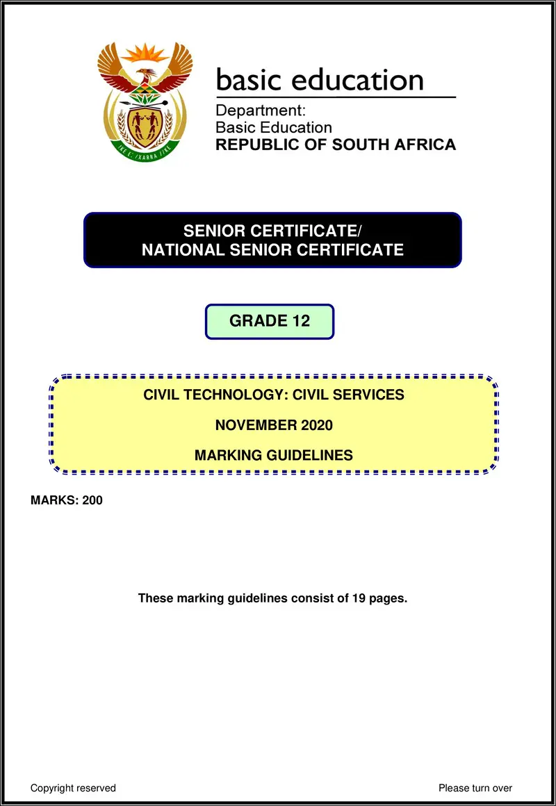 Grade 12 Civil Technology past paper 2020 – civil technology nov 2020 civil services memo eng gr12