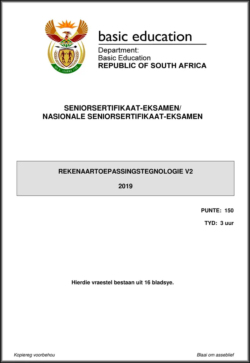 Grade 12 Computer Applications Technology past paper 2019 – computer applications technology p2 may june 2019 afr gr12