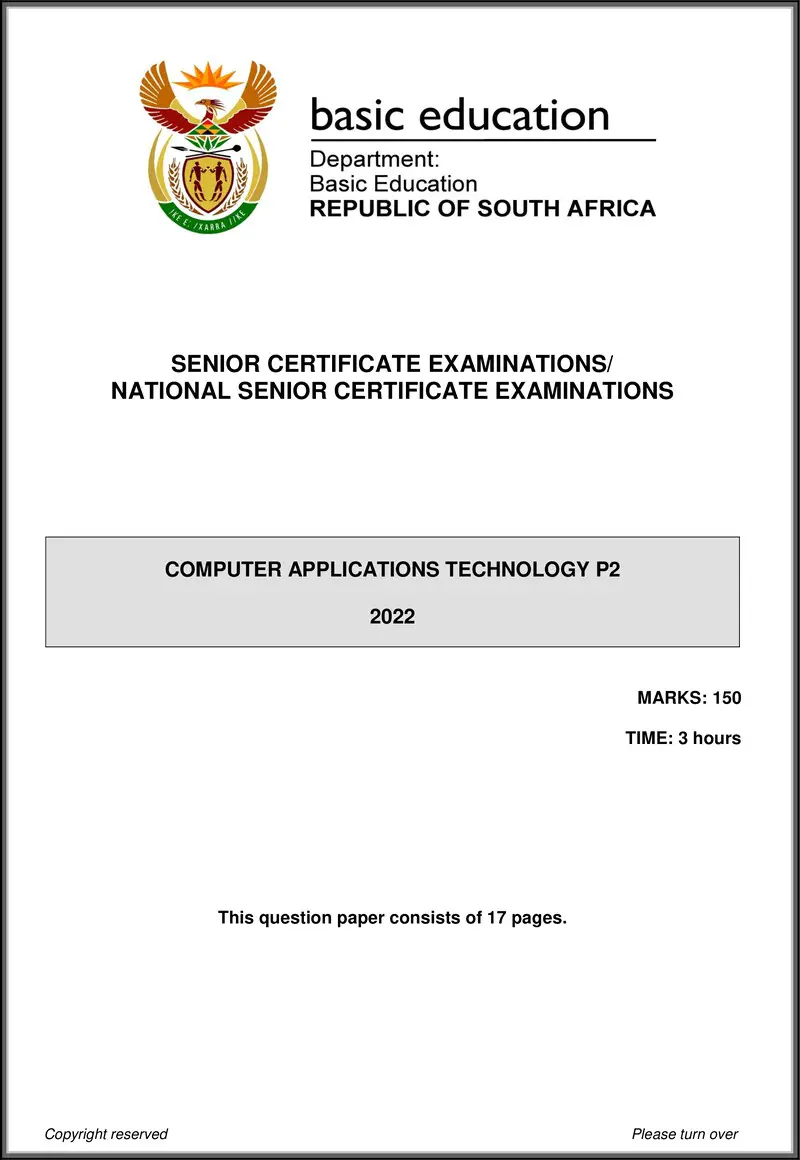 Grade 12 Computer Applications Technology past paper 2022 – computer applications technology p2 may june 2022 eng gr12