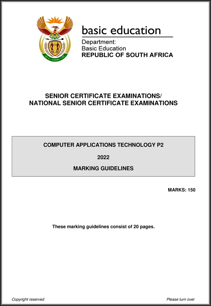 Grade 12 Computer Applications Technology past paper 2022 – computer applications technology p2 may june 2022 mg eng gr12