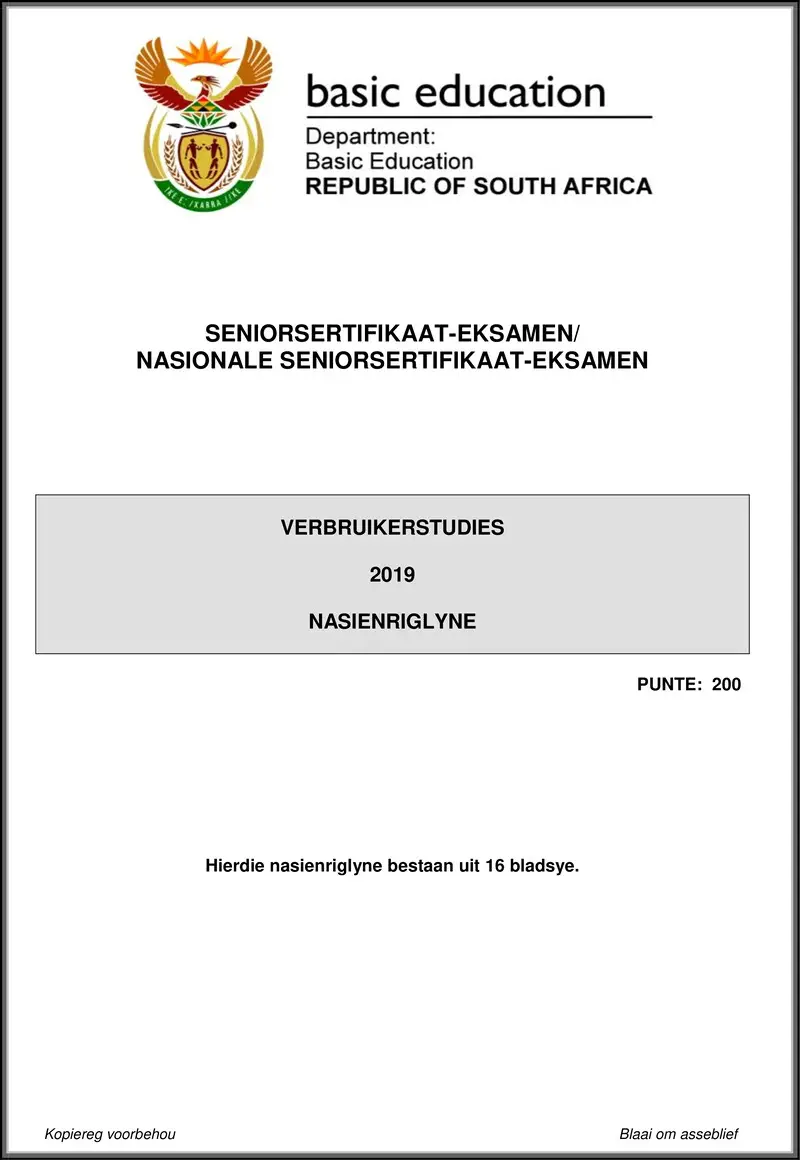 Grade 11 Consumer Studies past paper 2019 – consumer studies may june 2019 memo afr gr12