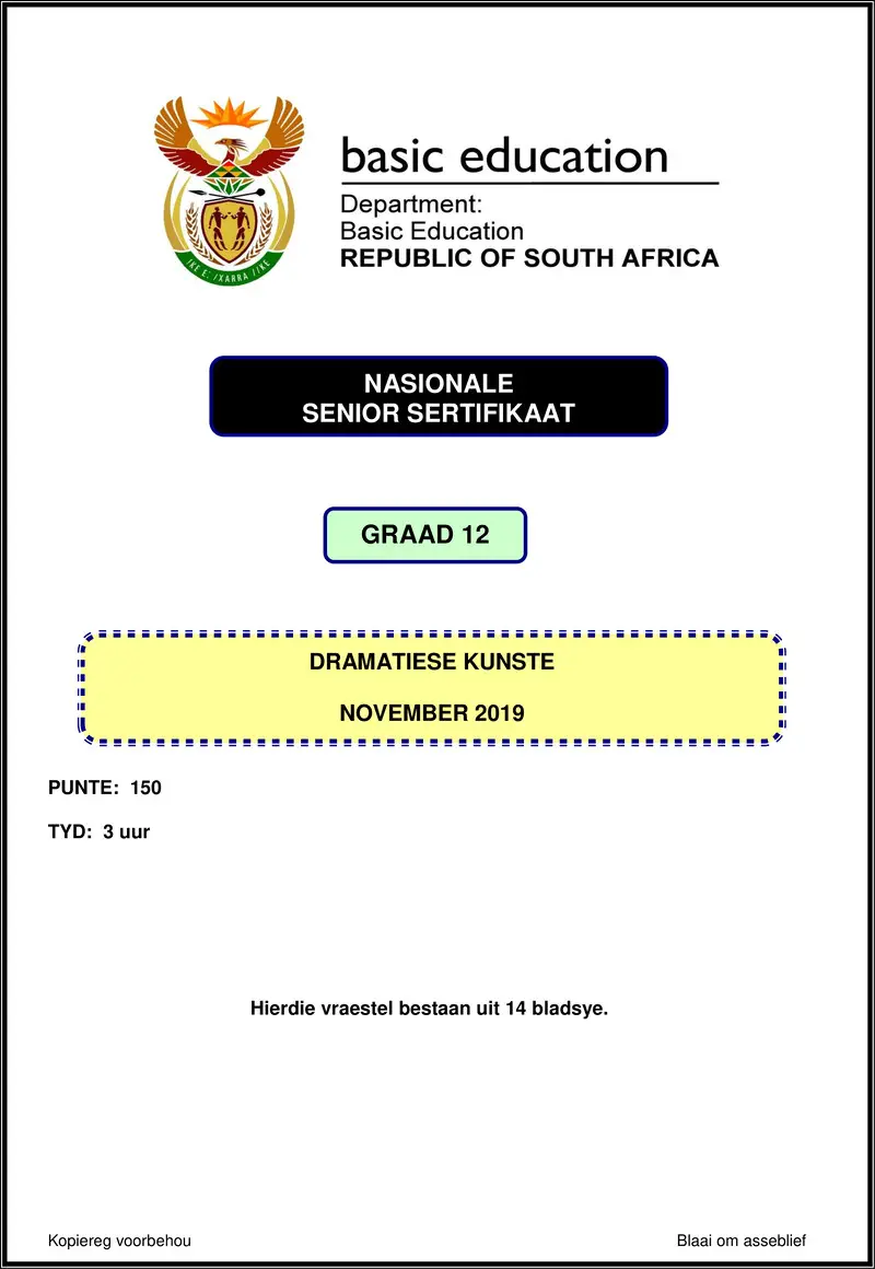 Grade 12 Dramatic Arts past paper 2019 – dramatic arts nov 2019 afr gr12