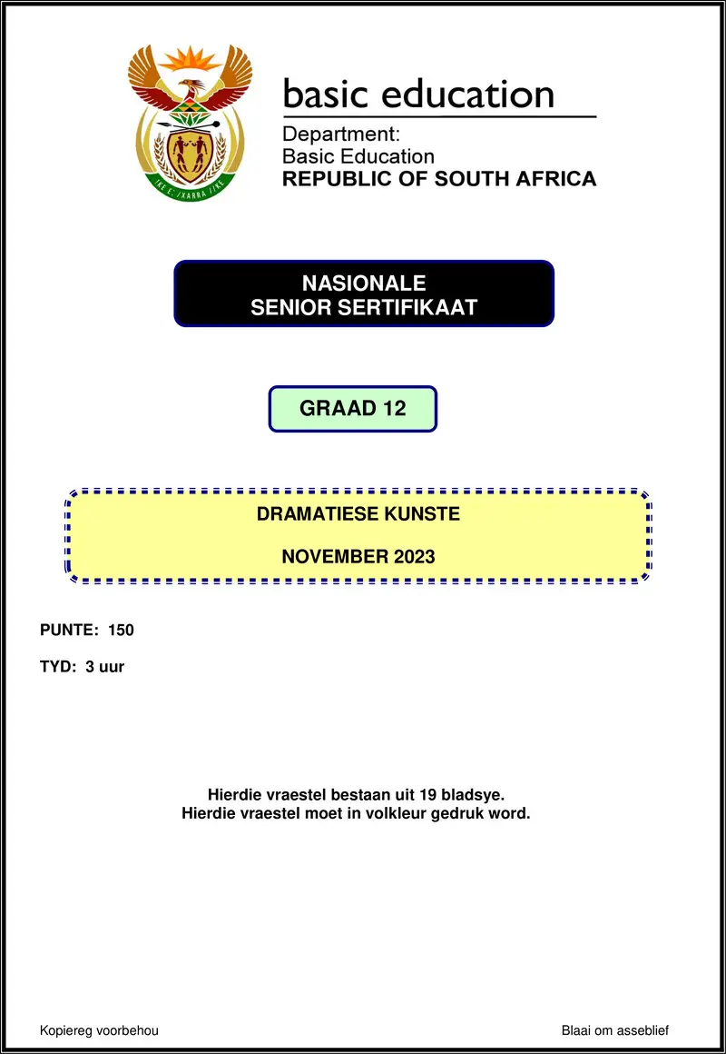 Grade 12 Dramatic Arts past paper 2023 – dramatic arts nov 2023 afr gr12