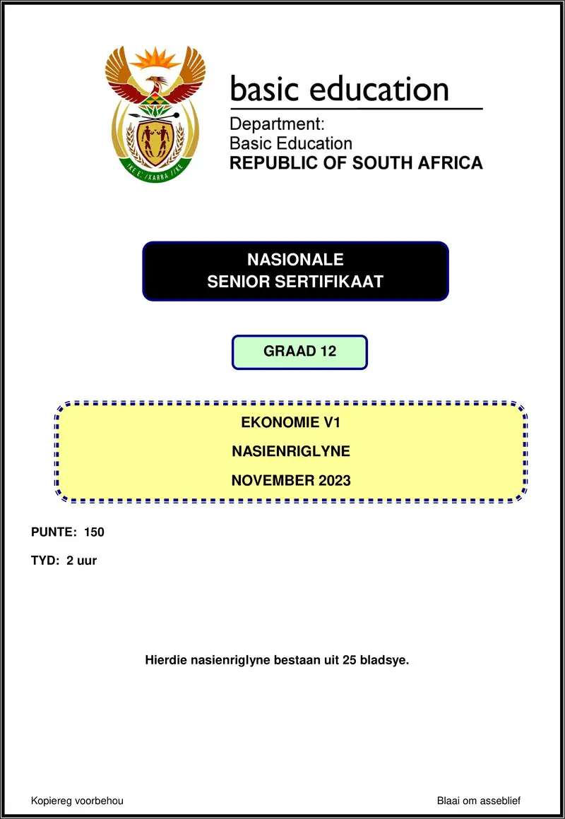 Grade 12 Economics past paper 2023 – economics p1 nov 2023 mg afr gr12