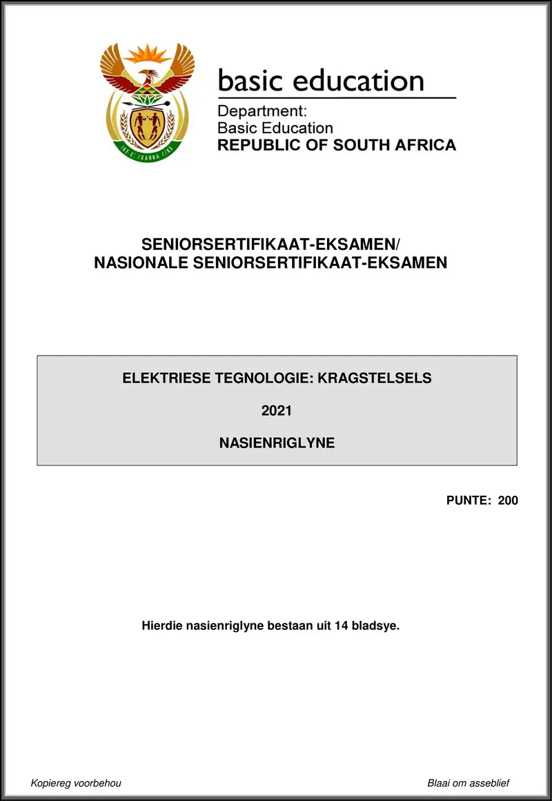 Grade 12 Electrical Technology past paper 2021 – electrical technology may june 2021 power systems mg afr gr12
