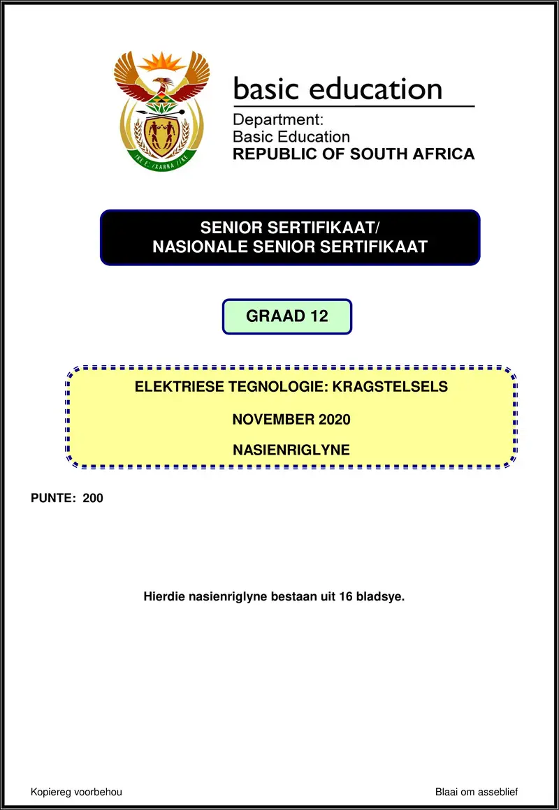 Electrical Technology Nov 2020 Power Systems Memo Afr Gr12