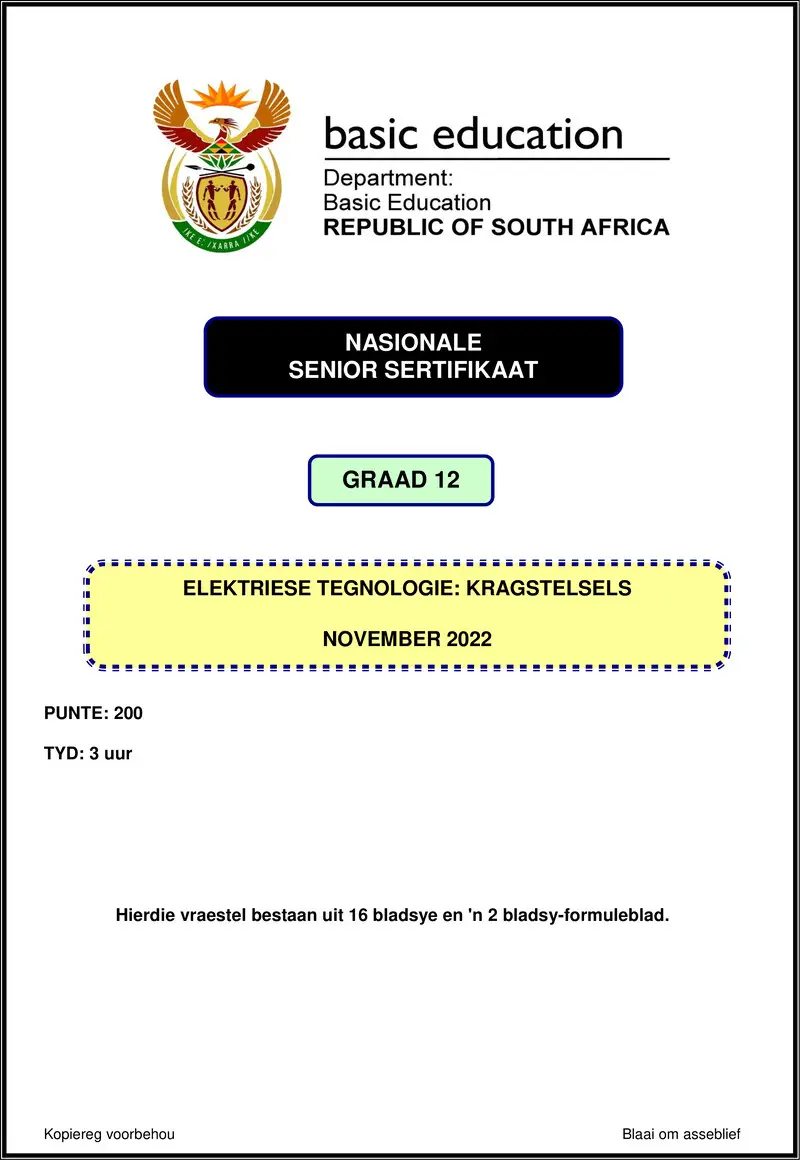 Electrical Technology Nov 2022 Power Systems Afr Gr12