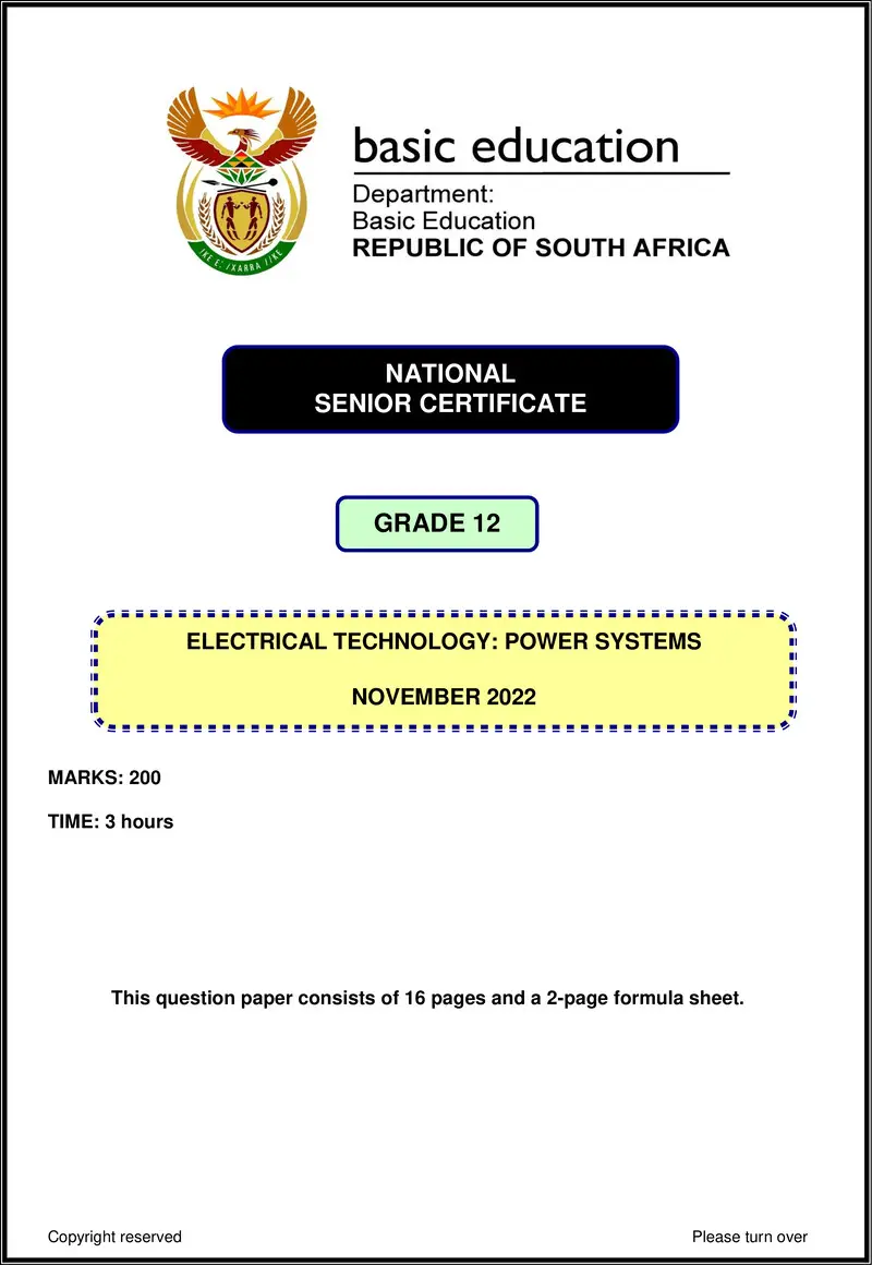 Electrical Technology Nov 2022 Power Systems Eng Gr12