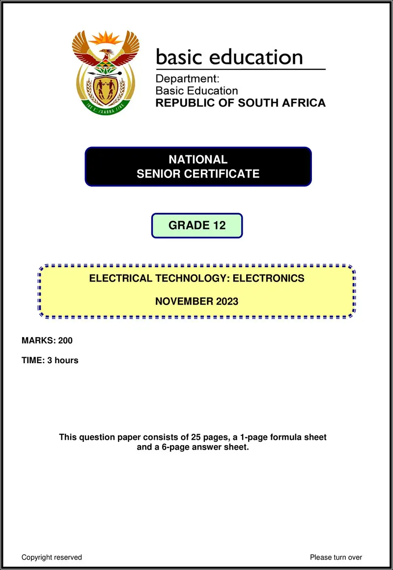 Grade 12 Electrical Technology past paper 2023 – electrical technology nov 2023 electronics eng gr12