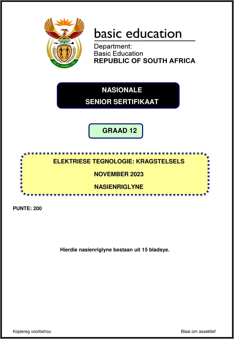 Grade 12 Electrical Technology past paper 2023 – electrical technology nov 2023 power systems mg afr gr12