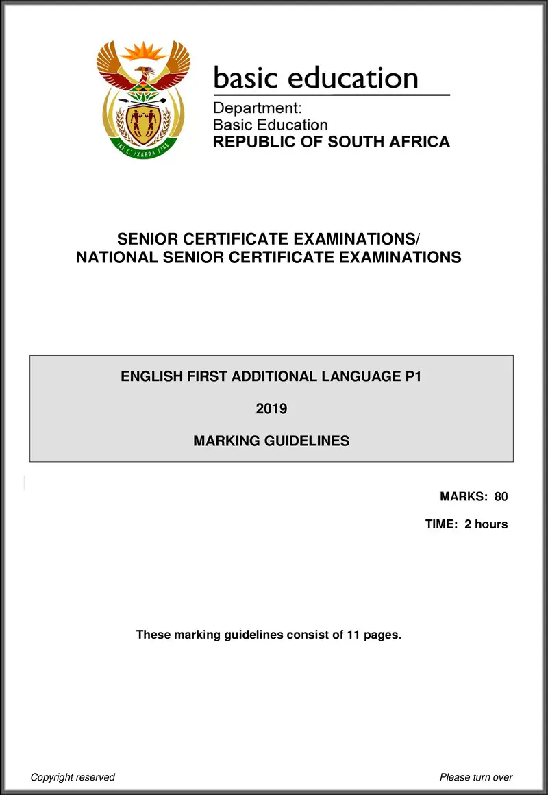 English Fal P1 May June 2019 Memo Gr12